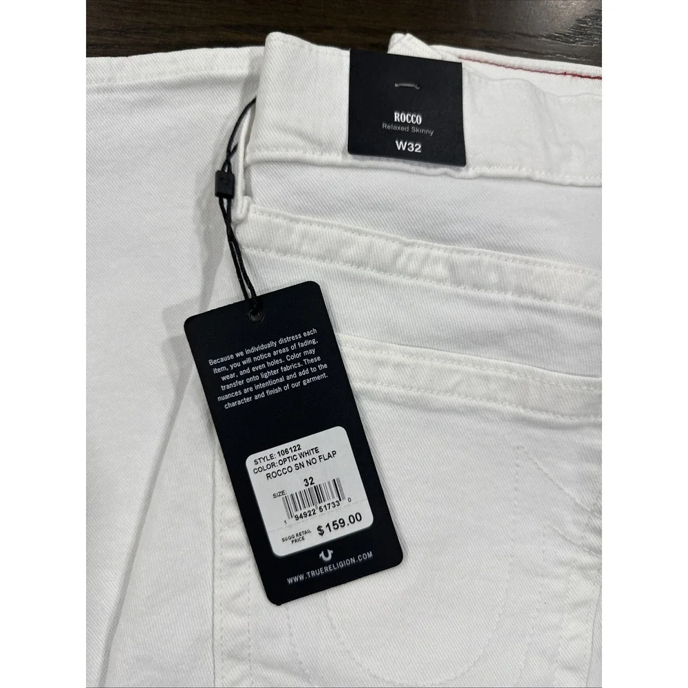 True Religion Rocco Jeans NEW‎ Mens Optic White Relaxed Skinny Sz 32 NWT